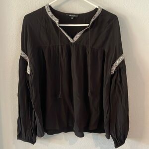 Madewell Blouson sleeve, top , peasant pirate BoHo flowy black long sleeve small